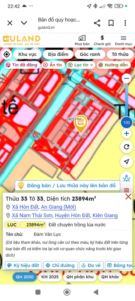 Bán đất 23894m² ngang 98.8m giá 5.97 tỷ Xã Hòn Đất