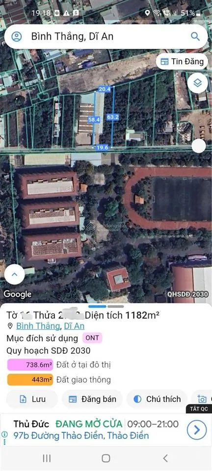 Giá bán 16/m2 lô đất 1182m2 ngang 19.4m 1/ đường 30/4 phường bình thắng, thích hợp làm kho xưởng