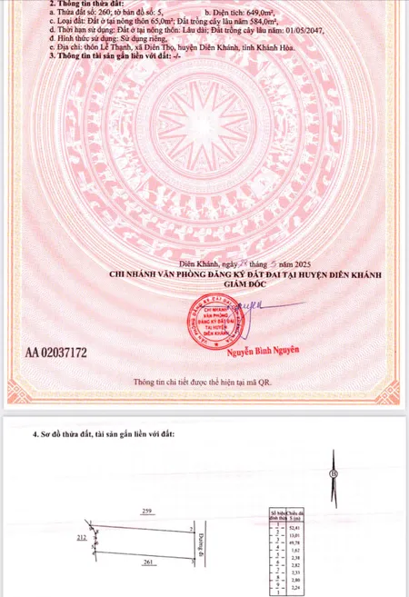 Bán lô đất Diên Thọ, gần Tỉnh lộ 2, LH 0938161427