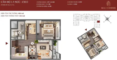 Chốt ngay căn 1,5pn đẹp tầng cao view thoáng giá tốt! hoàng huy commerce gđ2 rose residence