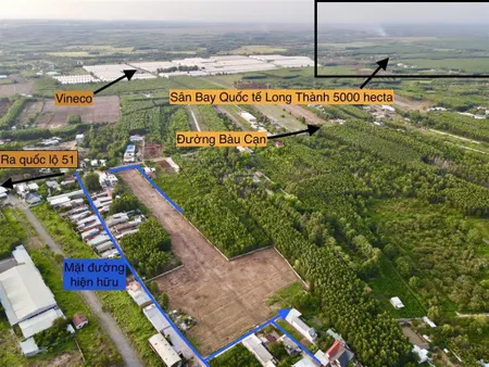 Mặt tiền đường bàu cạn long phước, tổng diện tích 2,4ha có 2 mặt tiền thích hợp làm kho xưởng