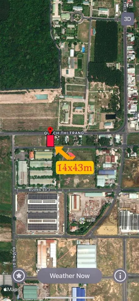 Đất 2 mặt tiền đường quách thị trang lộ giới 20m, 14x43m (612m2), cách vđ3 1,5km giá 6 tỷ
