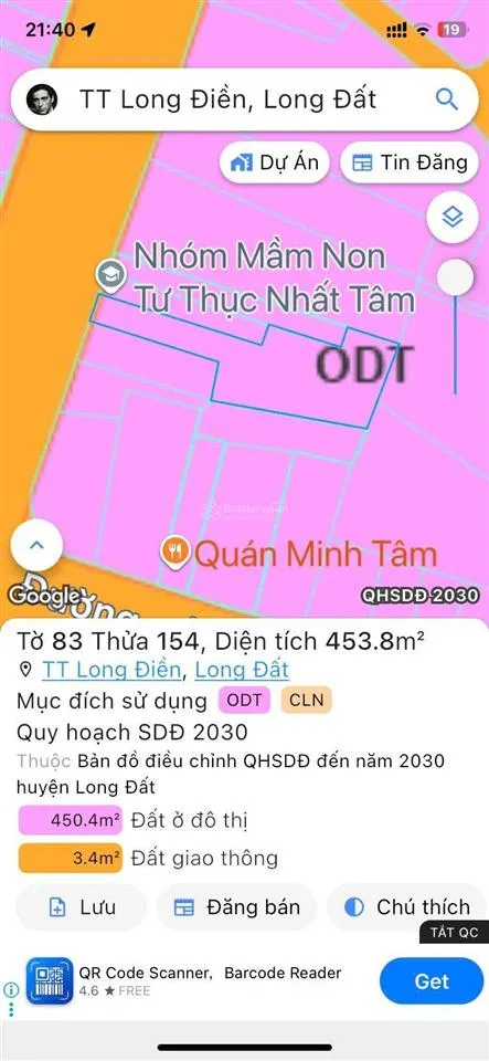 Bán đất trần hưng đạo, 5,55 tỷ, 452m2, long điền, bà rịa vũng tàu