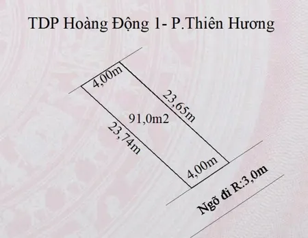 Bán đất 91m² ngang 4m giá 1.48 tỷ Phường Thiên Hương hoàng động cũ. Lh 0382341632 em Liên