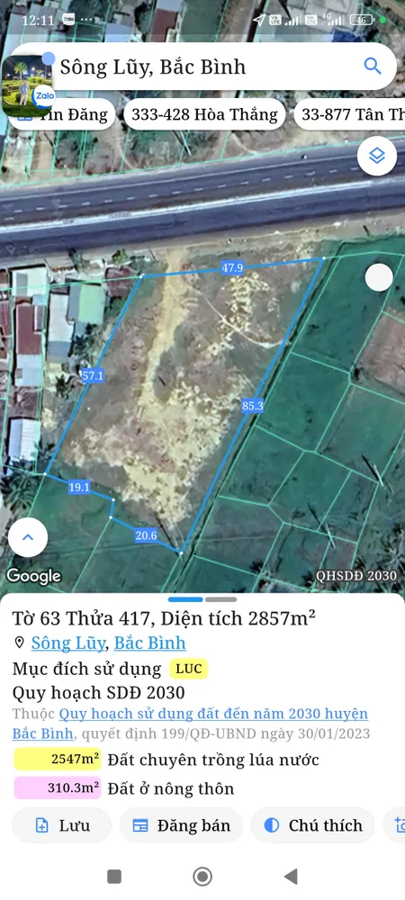 Bán đất 2864,1m² ngang 49m giá 4.5 tỷ Xã Sông Lũy
