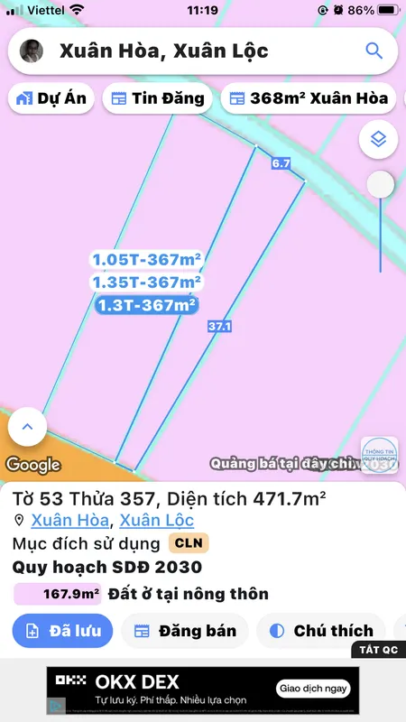 Bán đất 367.9m² giá 1.2 tỷ Xã Xuân Hòa