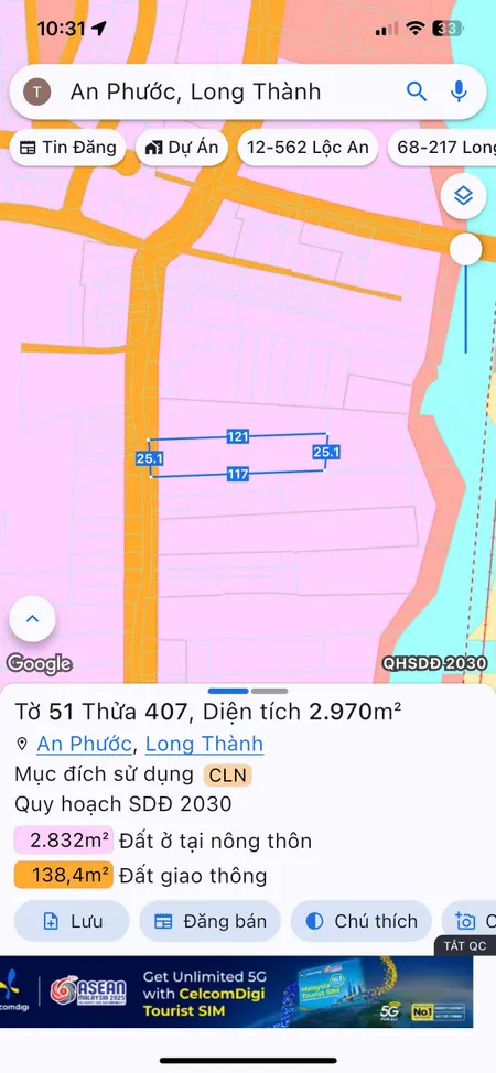 Bán đất 2970.5m² ngang 25m giá 15 tỷ Xã An Phước