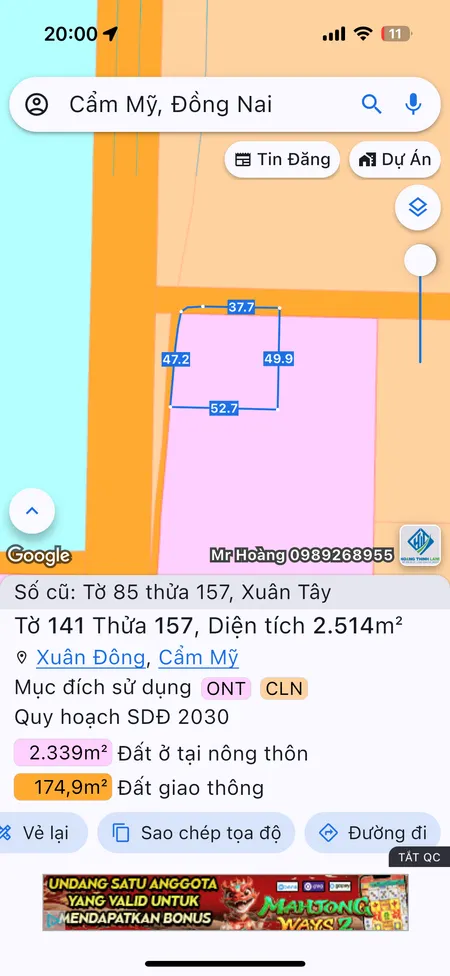 Bán đất 2529.8m² ngang 47m giá 3.8 tỷ Xã Xuân Đông