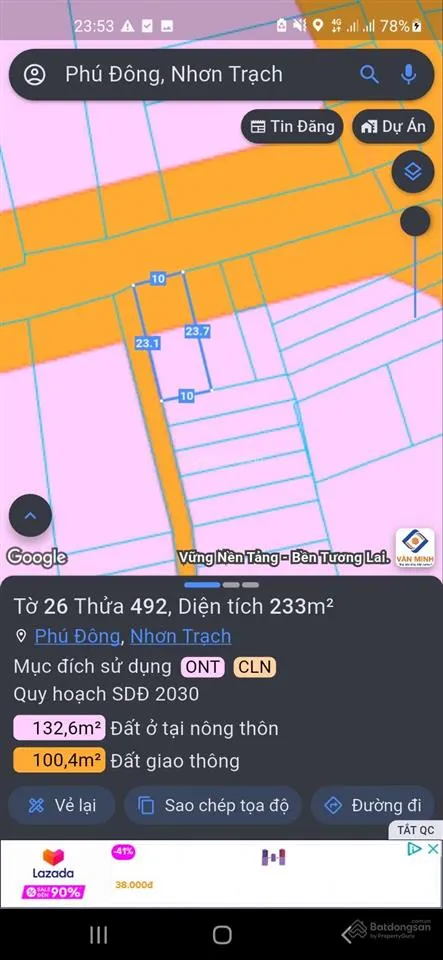 Chủ cần bán lô đất 233m tại đường võ thị sáu xã phú đông , nhơn trạch ,đồng nai