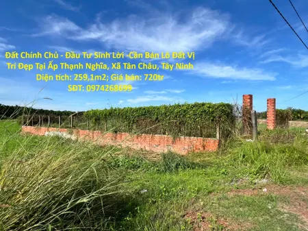 Đất Chính Chủ - Đầu Tư Sinh Lời -Cần Bán Lô Đất Vị Trí Đẹp Tại Ấp Thạnh Nghĩa, Xã Tân Châu, Tây Ninh
