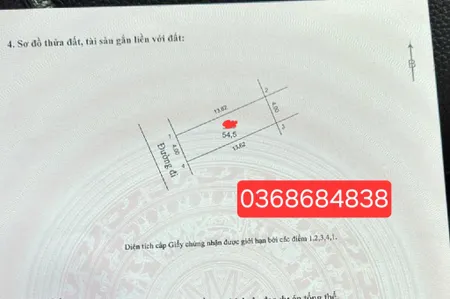 Bán đất 54.5m² ngang 4m giá 4.5 tỷ Xã Thư Lâm