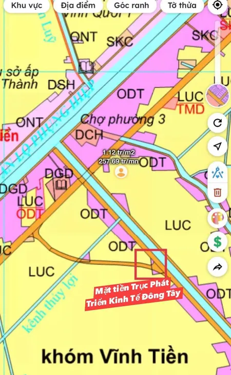 Bán Đất Mặt Tiền Quản Lộ Đông Tây Thửa 800 Tờ 2  Đường Kinh 30 Thước