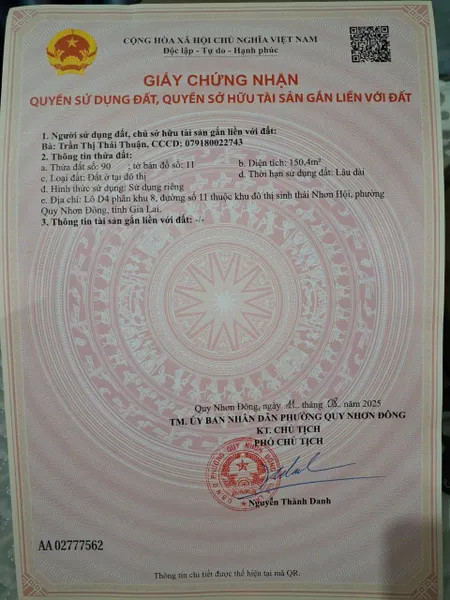 Chính chủ cần bán đất ở đô thị thuộc khu đô thị sinh thái Nhơn Hội- Quy Nhơn Đông, Gia Lai
