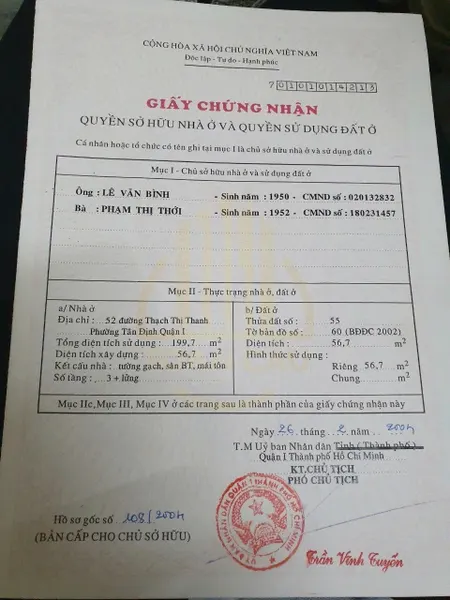 Bán Nhà Mặt Tiền 52 Thạch Thị Thanh, Phường Tân Định, Quận 1