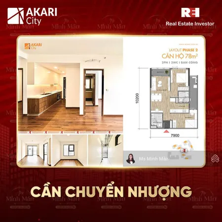 Ngộp ngân hàng cắt lỗ rẻ căn hộ akari nam long giai đoạn 2, 2pn 80m2 mới bàn giao, có sổ hồng riêng