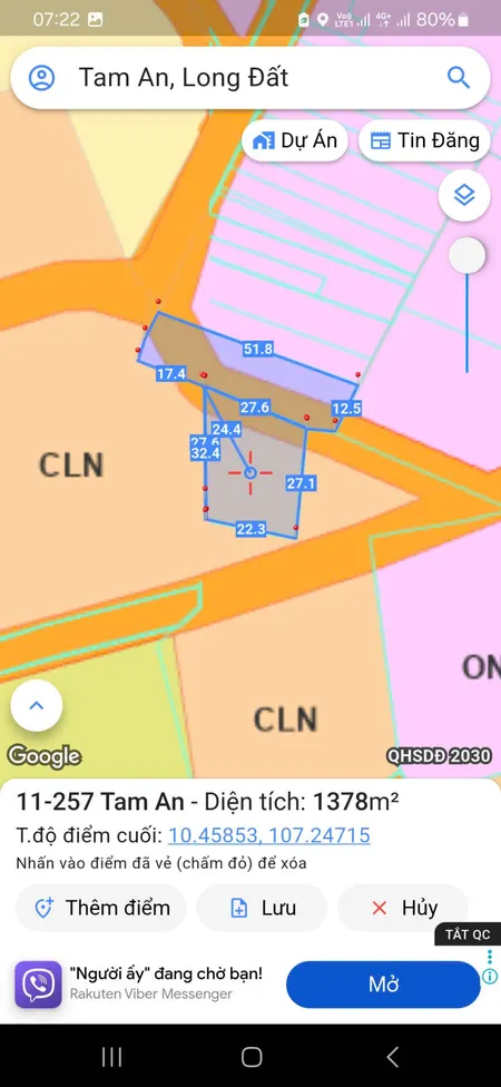 Chủ cần bán đất 1.400m2 tam phước xã long điền tp.hcm có 80m2 thổ cư mặt tiền đường nhựa