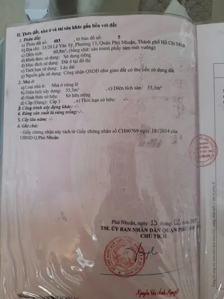 Bán Nhà Hẻm Xe Hơi 33/20 Lê Văn Sỹ P.13 Q. Phú Nhuận