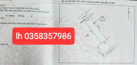 Bán đất 155.5m² ngang 6m giá 1.6 tỷ Xã Hoàng Vân