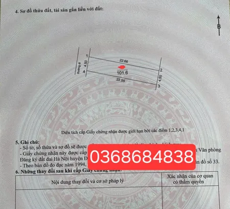 Bán đất 101.6m² ngang 4.5m giá 6 tỷ Xã Thư Lâm