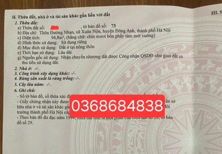 Bán đất 94.8m² ngang 4.6m giá 5.2 tỷ Xã Thư Lâm