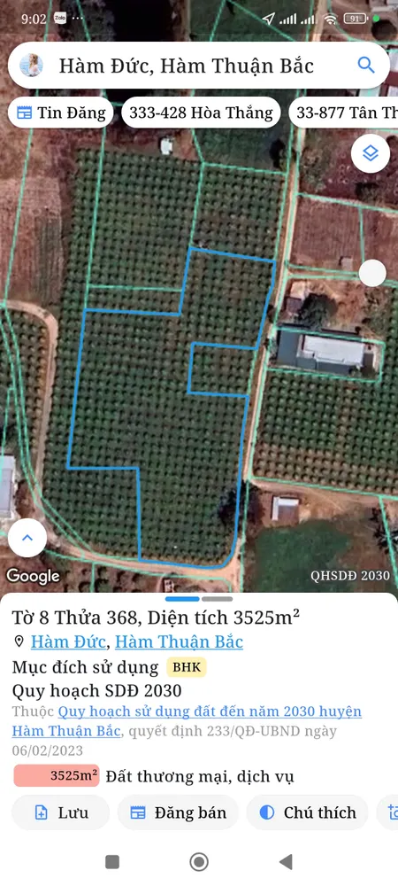 Bán đất 3799,7m² giá 1.52 tỷ Xã Hàm Thuận