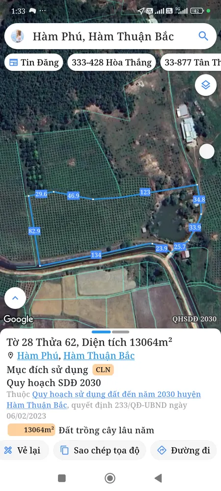 Bán đất 13063,5m² ngang 150m giá 1.7 tỷ Xã Hàm Thuận Bắc