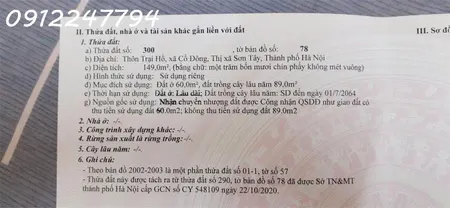 Chính chủ (không qua môi giới) bán đất thôn Trại Hồ, Cổ Đông, Sơn Tây, giá: 18tr/m2, 149m2