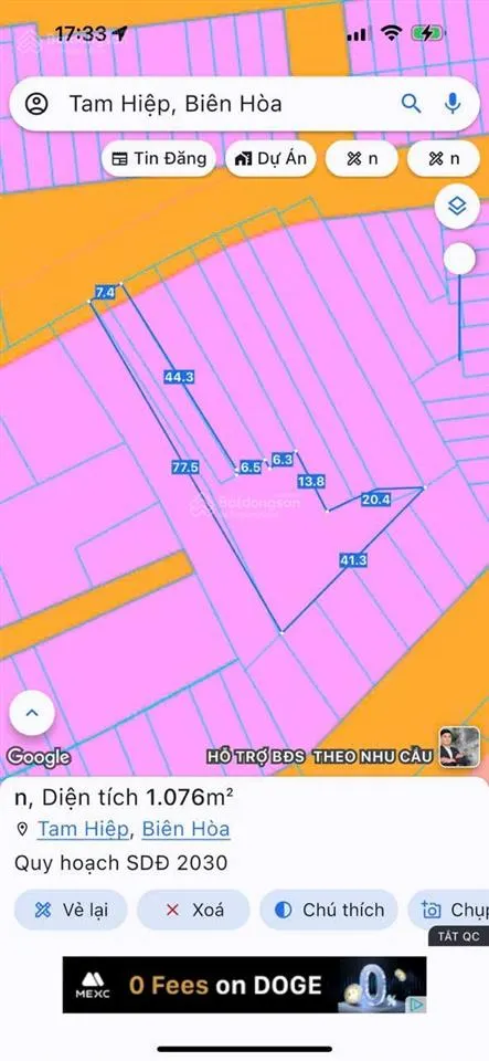 Bán đất tổng dt 1000m2 full thổ cư k quy hoạch ngay đồng khởi gần bệnh viện đồng nai 18.5 tỷ
