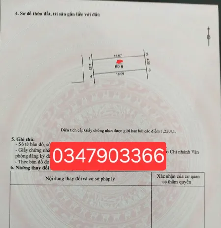 Bán đất 69.8m² ngang 4.33m giá 6.3 tỷ Xã Phúc Thịnh