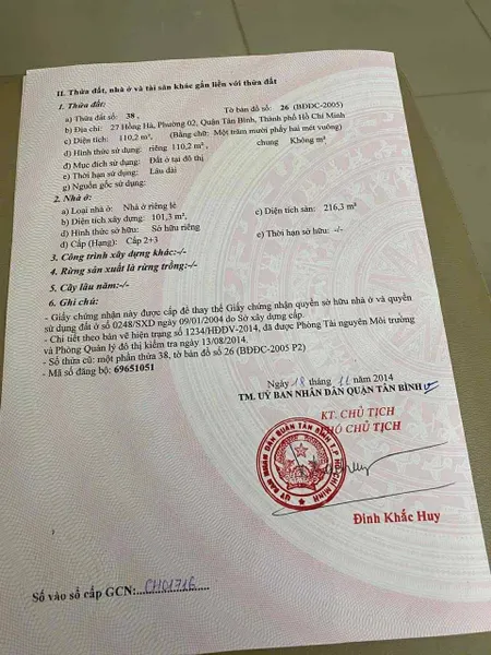 Bán Nhà Mặt Tiền 27 Hồng Hà, Phường 2, Quận Tân Bình