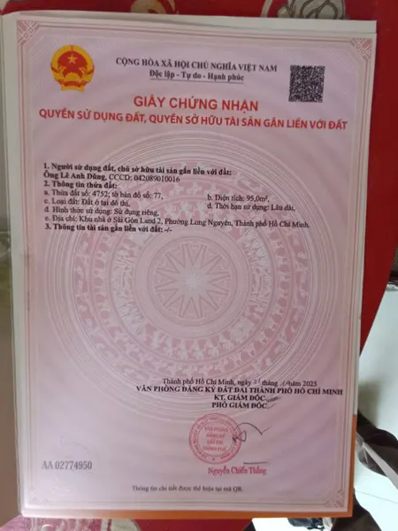 Bán đất 95m² giá 1.2 tỷ Phường Long Nguyên, TP HCM