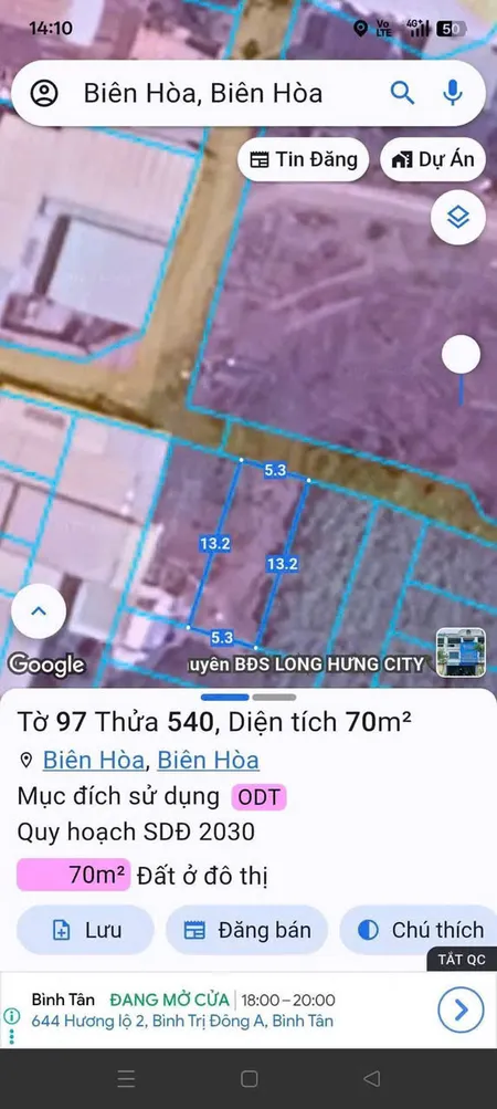 Bán đất 70m² ngang 5,3m giá 1.95 tỷ Phường Biên Hòa