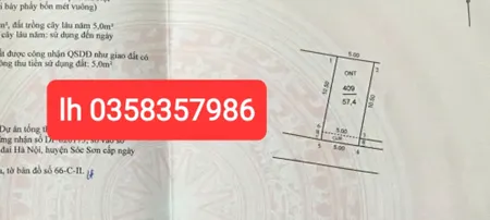 Bán đất 57.7m² ngang 5m giá 1.5 tỷ Xã Sóc Sơn