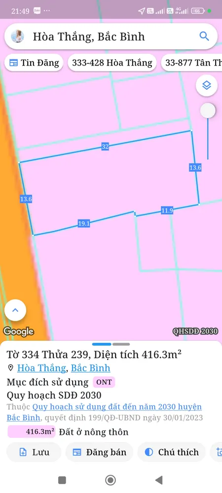Bán đất 491m² ngang 16m giá 5.89 tỷ Xã Hòa Thắng