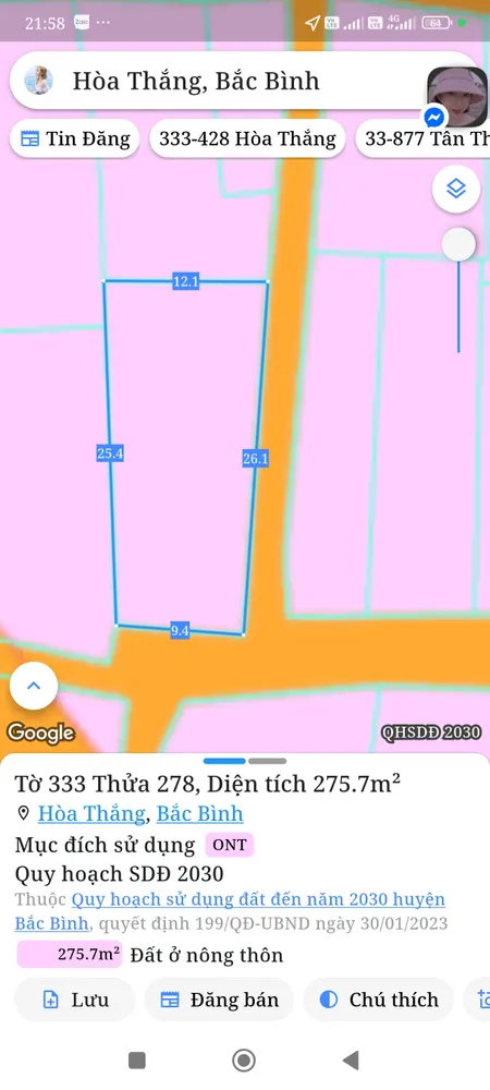 Bán đất 355m² giá 2.85 tỷ Xã Hòa Thắng