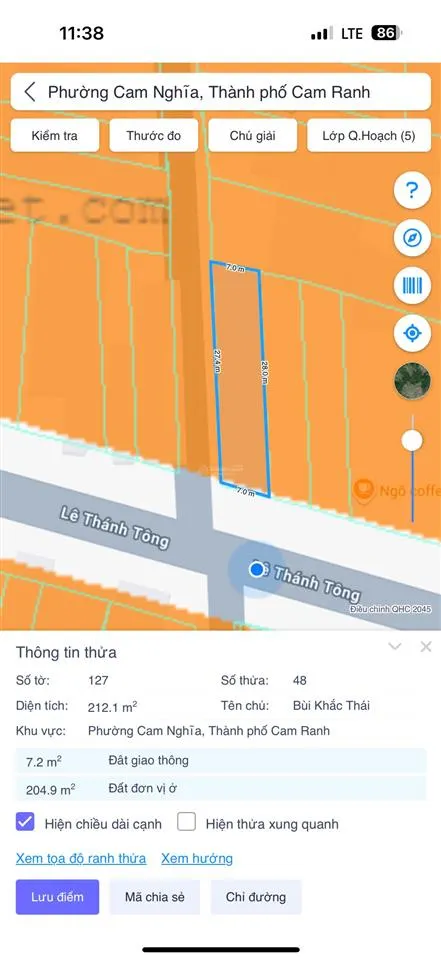 Bán lô đất mặt tiền lê thánh tông, diện tích 212,1m2, mặt tiền rộng, đông dân cư