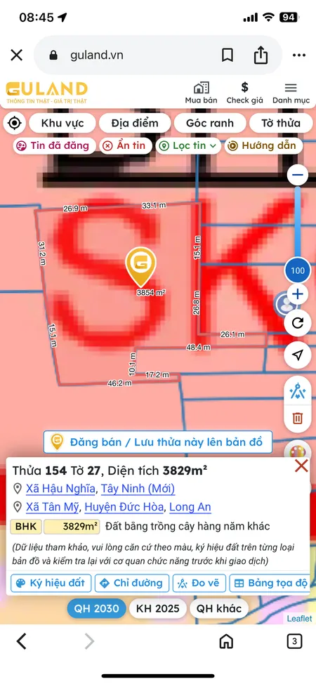 Bán đất 3829m² giá 6 tỷ Xã Hậu Nghĩa