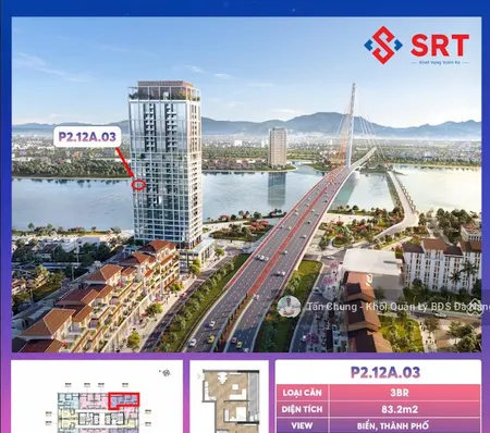 Căn 3pn view sông hàn, pháo hoa, vòng quay mặt trời, biển mỹ khê diện tích 83,2m2 giá 6,6 tỷ
