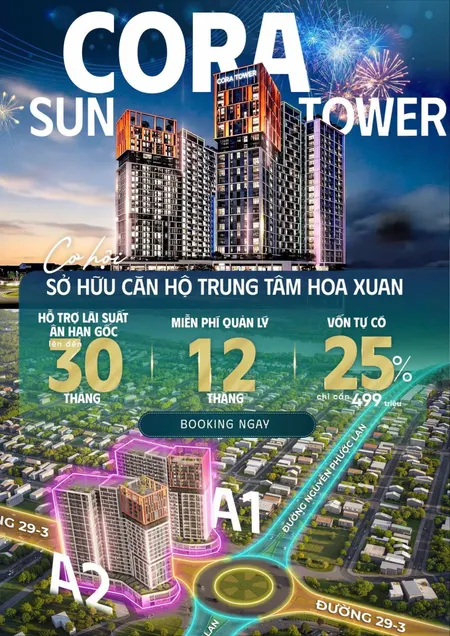 Chỉ 500tr sở hữu ngay Cora Tower, NH hỗ trợ 70%, 0LS, CK lên đến 18%