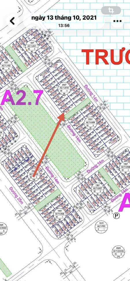 Bán lô  A2.7  LK10-12 DT 90m2 đường 14m lô góc nhìn vườn hoa 2 mặt thoáng. Hướng tây nam. Nằm ngay gần trục đường 60m giao thông thuận tiện đường thông các ngả, gần trường học và rất nhiều tòa chung cư. Khu A2.7 xây 4 tầng 1 tum nhà xây thô hoàn thiện mặt