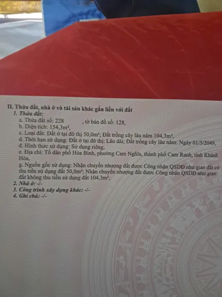 Bán đất 155.3m² giá 2 tỷ Phường Bắc Cam Ranh