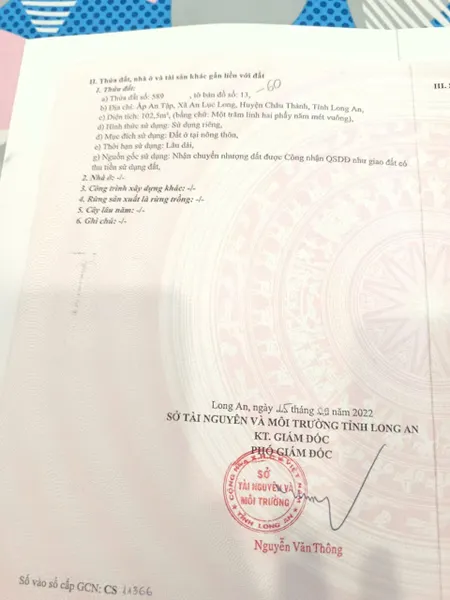 Bán đất 102m² giá 1.75 tỷ Xã An Lục Long