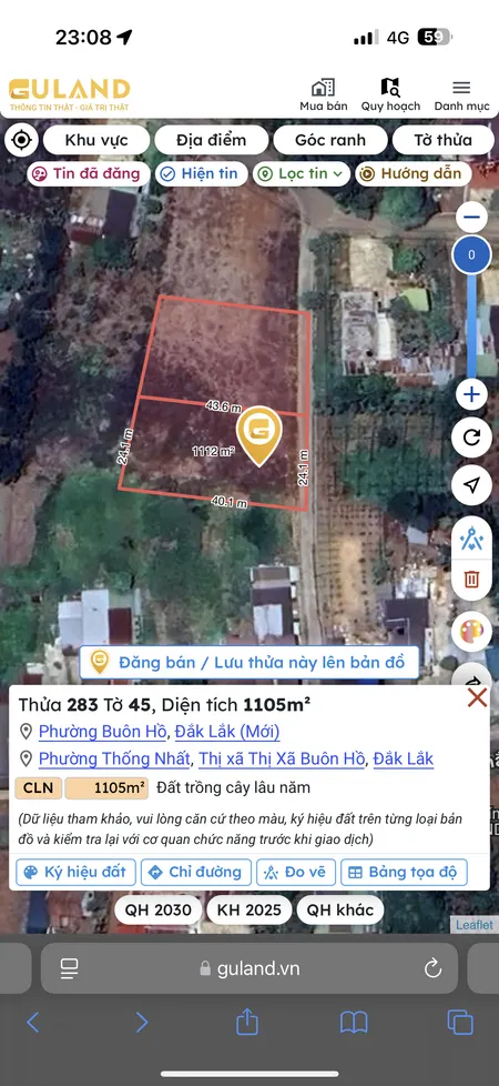 Bán đất 1105m² giá 2.4 tỷ Phường Buôn Hồ