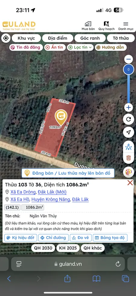 Bán đất 1086.2m² giá 1.7 tỷ Xã Ea Drông