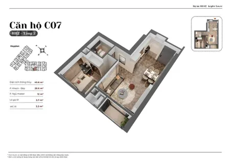 Chung cư kepler land chính chủ cần bán căn 1pn 45,6m2 tòa hh02, căn đẹp giá tốt