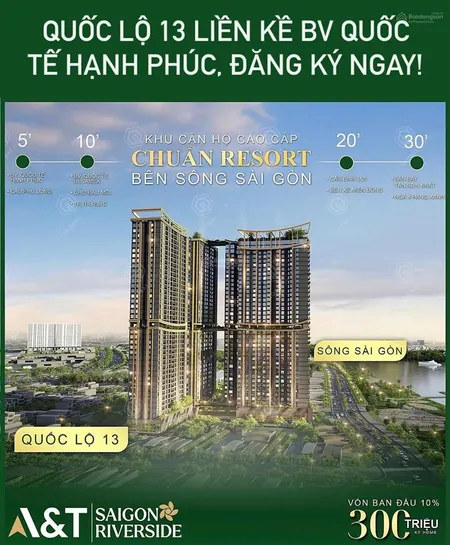 Bán căn hộ nghỉ dưỡng trực diện view sông a&t saigon riverside. giá 52 tr/1m2