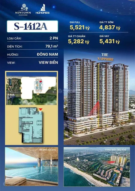 Cần bán căn hộ 2pn giá chỉ từ 1 tỷ nhận nhà view biển sân gold sở hữu lâu dài