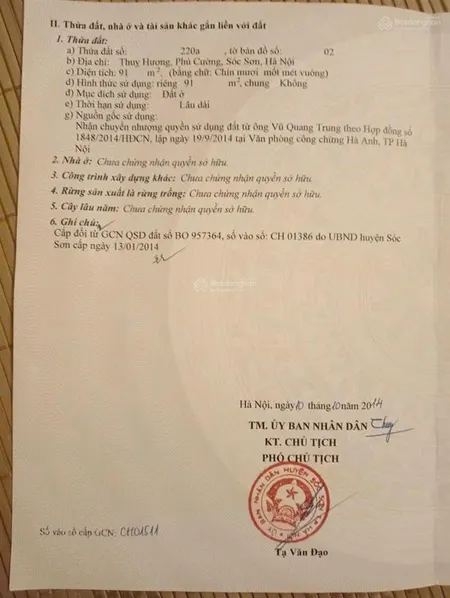 Dất chính chủ thuỵ hương, xã phú cường, sóc sơn, hà nội