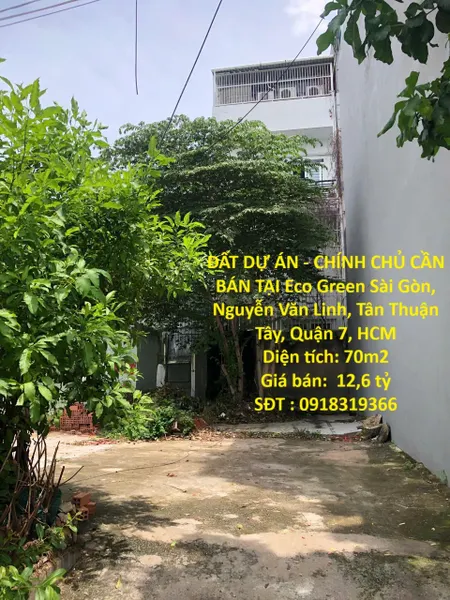 ĐẤT DỰ ÁN - CHÍNH CHỦ CẦN BÁN TẠI Eco Green Sài Gòn, Nguyễn Văn Linh, Tân Thuận Tây, Quận 7, HCM