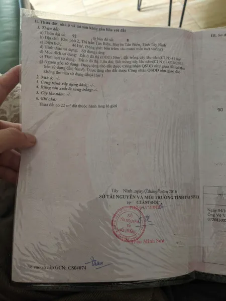 CHÍNH CHỦ BÁN ĐẤT MẶT TIỀN TÂN BIÊN GẦN CHỢ, TRƯỜNG HỌC